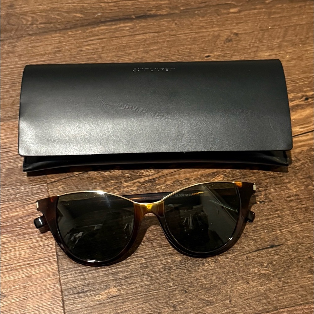 Saint Laurent “Stella” tortoise cat eye sunglasses in Havana/green - Picture 3 of 11